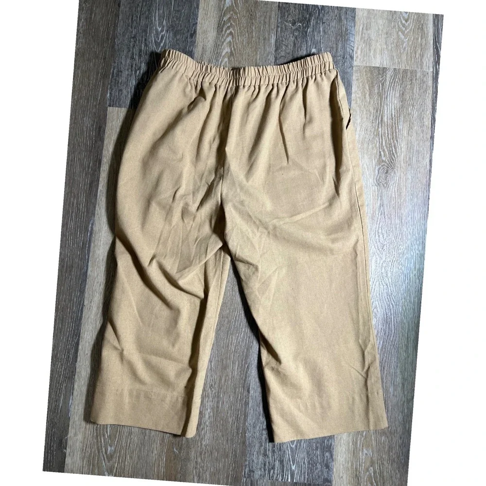 Unbranded‎ Tan Cotton Cropped Wide Leg Pants XL Elastic Waist Pockets Camel